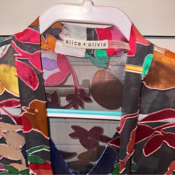 Alice + Olivia Mora Tie-Neck Floral Blouson-Sleeve Blouse Small - Picture 3 of 6